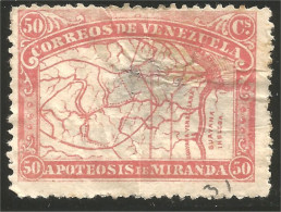 926 Venezuela 1896 Carte Map 50c Aminci Visible Thin MH * Neuf CH (VEN-41) - Venezuela