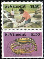 924 St Vincent Ecrevisses Peche Crayfish Fishing MNH ** Neuf SC (VIN-79) - Crustáceos