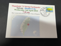 4-4-2024 (1 Z 3) Taiwan - 7.5 Strong Earthquake On 3-4-2024 (Hualien City) With OZ Stamp - Storia Postale
