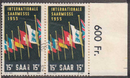 Saar Saarland - 1955 Mi. 359 + 359 II Paar Mit Ein Plattenfehler Gestempelt Used - Andere & Zonder Classificatie