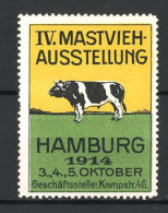 Reklamemarke Hamburg, IV. Mastvieh-Ausstellung 1914, Bulle - Rindvieh  - Erinnofilia