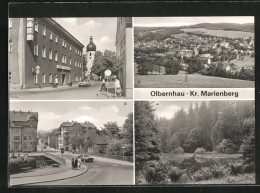 AK Olbernhau, Hotel Stadt Olbernhau, Ortsansicht, Kögelbrücke, Pulvermühlenteich  - Olbernhau