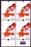 Portugal Block 4 MNH - Embossed And Thermography Make The Red Areas Felt - Unusual - Ungebraucht