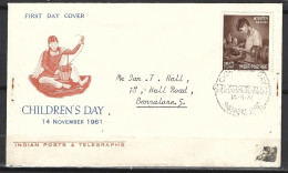 INDE. N°131 Sur Enveloppe 1er Jour (FDC) De 1961. Journée De L'Enfance. - Andere & Zonder Classificatie