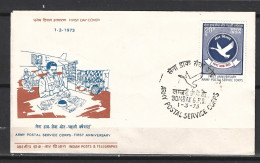 INDE. N°360 Sur Enveloppe 1er Jour (FDC) De 1973. Service Postal De L'armée. - Post