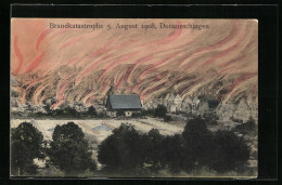 AK Donaueschingen, Brandkatastrophe 5. August 1908, Brennende Häuser  - Catastrofi