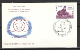INDE. N°164 Sur Enveloppe 1er Jour (FDC) De 1963. Déclaration Universelle Des Droits De L'Homme/E. Roosevelt. - ONU