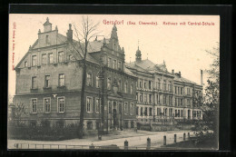 AK Gersdorf / Chemnitz, Rathaus Mit Central-Schule  - Gersdorf