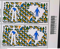 C 2402 Brazil Stamp Community Council Programs Flag Map 2001 Block Of 4 Bar Code - Ungebraucht