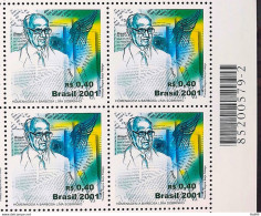 C 2386 Brazil Stamp Barbosa Lima Sobrinho Journalism 2001 Block Of 4 Barcode - Unused Stamps