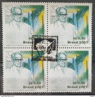 C 2386 Brazil Stamp Barbosa Lima Sobrinho Journalism 2001  BLOCK OF 4 CBC RJ - Neufs