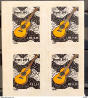 Brazil Regular Stamp RHM 809 Musical Instrument Perce In Wave Guitar 2001 Block Of 4 - Nuevos