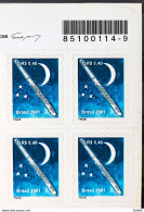 Brazil Regular Stamp RHM 807 Music Instrument Flute Moon 2001 Block Of 4 Barcode - Neufs