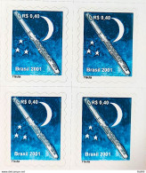 Brazil Regular Stamp RHM 807 Music Instrument Flute Moon 2001 Block Of 4 - Ongebruikt