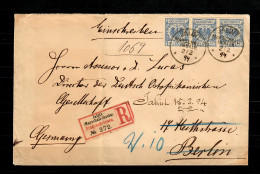 Marschall-Inseln 1890/1900 Waagr. 3er Streifen, R-Brief Jaluit Nach Berlin - Marshall Islands