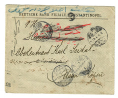 1916 FP MIL MISS Konstantinopel, Deutsche Bank über Kriegsminist. In Usuri-Köprü - Feldpost (Portofreiheit)