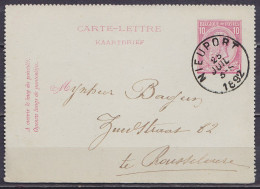 EP Carte-lettre 10c Rose (N°46) Càd NIEUPORT /25 JUIL 1892 Pour ROESSELAERE (au Dos: Càd Arrivée ROULERS) - Cartas-Letras