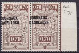 Belgique - Journaux - Paire De JO23 ** 70c Brun Surcharge Fortement Décalée - BdF 1929 - Giornali [JO]