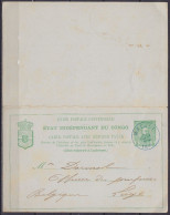 Etat Indépendant Du Congo - EP CP Avec Réponse Càd Bleu MATADI /22 JUIN 1895 Pour Officier Des Pompiers à LIEGE - Entiers Postaux