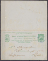 Etat Indépendant Du Congo - EP CP Avec Réponse Càd Bleu MATADI /22 JUIN 1895 Pour Officier Des Pompiers à LIEGE - Enteros Postales