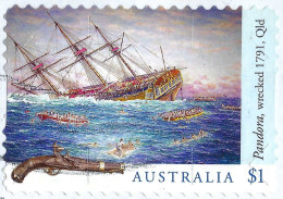 AUSTRALIA 2017 $1 Multicoloured, Shipwrecks-Pandora, Wrecked 1791 Qld Die-Cut Self Adhesive Used - Gebruikt