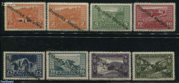 Albania 1925 Definitives, Overprints 8v, Unused (hinged), Art - Bridges And Tunnels - Ponti