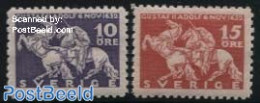 Sweden 1932 Death Of King Gustaf II 2v, All Sides Perforated, Mint NH, Nature - Horses - Ongebruikt