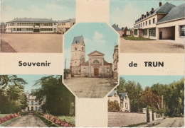 A1- 61) TRUN (ORNE) SOUVENIR - HOTEL DE VILLE - LES ECOLES - EGLISE - CHATEAU _ AVENUE CAVEE D 'AUGE - (2 SCANS) - Trun