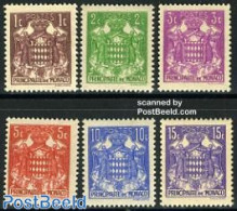 Monaco 1937 Coat Of Arms 6v, Mint NH, History - Coat Of Arms - Unused Stamps