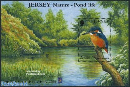 Jersey 2001 BELGICA, Kingfisher S/s, Mint NH, Nature - Birds - Philately - Kingfishers - Jersey