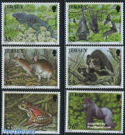 Jersey 2009 Endangered Animals 6v, Mint NH, Nature - Animals (others & Mixed) - Bats - Bears - Frogs & Toads - Monkeys.. - Jersey
