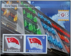 Singapore 2015 World Exhibition Special S/S Printed On Silk And IMPERF - Only 3,000 Done - Unusual - Singapur (1959-...)