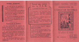 CARTE FEDERALE 1950 - 1951 - FEDERATION DE L'EDUCATION NATIONALE N° 119441- LES EDUCATEURS AU SERVICE DU PEUPLE -2 SCANS - Documenti Storici