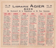 47) AGEN - LIBRAIRIE AGIER - 35 , RUE GARONNE - 46 BOULEVARD DE REPUBLIQUE - PETIT CALENDRIER DE 1950 - 2 SCANS - Tamaño Pequeño : 1941-60