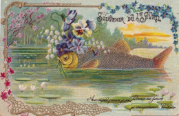  POISSON D ' AVRIL - SOUVENIR DU 1ER AVRIL - AVEC CE PETIT POISSON JE VOUS ADRESSE CES FLEURS  - GAUFREE - ( 2 SCANS ) - 1er Avril - Poisson D'avril