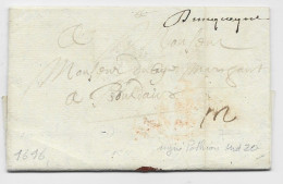 NORD MARQUE MANUSCRITE DUNKERQUE LETTRE 1696  POUR BORDEAUX TAXE 12 SIGNATURE J POTHION COTE 600€ - ....-1700: Précurseurs