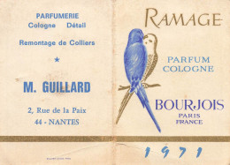 Petit Calendrier 1971 Publicitaire * Carte Parfumée Parfum RAMAGE BOURJOIS * Parfumerie GUILLARD Nantes - Tamaño Grande : 1971-80