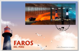 Peru FDC 2023 , Lighthouses , Ship , Map - Faros
