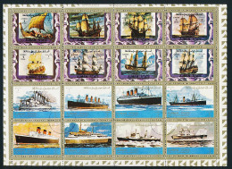 Feuillet De 16 Timbres Oblitérés AJMAN STATE XIV-3 Drakkar, Voilier, Cuirassé, Paquebot, Cargo, Hovercraft - Bateaux