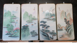 0404 04- Lade  906 -150-50 - CHINESE SCHILDERIJ OP ZIJDE - CHINESE PAINTING ON SILK - 40 X 18 CM - 4 STUKS - 4 PIECES - Oosterse Kunst