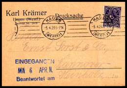 CARTE DE HAGEN (WESTE) - 1923 - POUR HANNOVER - 20pf POSTHORN - - 1922-1923 Lokalausgaben