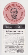 Etiquette Et Contres étiquettes  BEAUJOLAIS 2018 " Domaine GIRIN - Henri L'ainé " (2829)_ev379 - Beaujolais