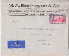 Gibraltar Benhayon Stamp Commercial Cover To Bruxelles Via Paris Aviation Service Etranger Cad Lettre Timbre 1938 - Gibilterra