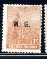 ARGENTINA 1912 1914 OFFICIAL DEPARTMENT STAMP AGRICULTURE OVERPRINTED M.G. MINISTRY OF WAR MG 1c MH - Oficiales