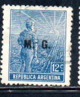 ARGENTINA 1912 1914 OFFICIAL DEPARTMENT STAMP AGRICULTURE OVERPRINTED M.G. MINISTRY OF WAR MG 12c  USED USADO OBLITERE' - Officials