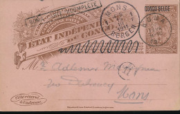 TT BELGIAN CONGO PS SBEP 33 TT ANSWER "BOMA CARTE INCOMPLETE " USED BOMA 27.02.1911 TO MONS OVERPRINT MISPLACED - Postwaardestukken