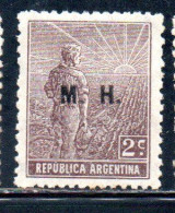 ARGENTINA 1912 1914 OFFICIAL DEPARTMENT STAMP AGRICULTURE OVERPRINTED M.H. MINISTRY OF FINANCE MH 2c MH - Dienstmarken