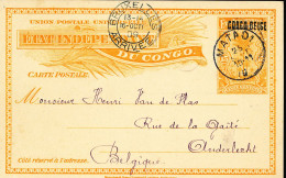 TT BELGIAN CONGO PS SBEP 21 L3 USED FROM MATADI 25.09.1909 TO ANDERLECHT - Stamped Stationery