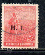 ARGENTINA 1912 1914 OFFICIAL DEPARTMENT STAMP AGRICULTURE OVERPRINTED M.I. MINISTRY OF THE INTERIOR MI 5c USED USADO - Dienstzegels