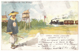 CH 88 - 21252 TIENTSIN, Ethnic And Train, China - Old Postcard - Used - 1903 - China